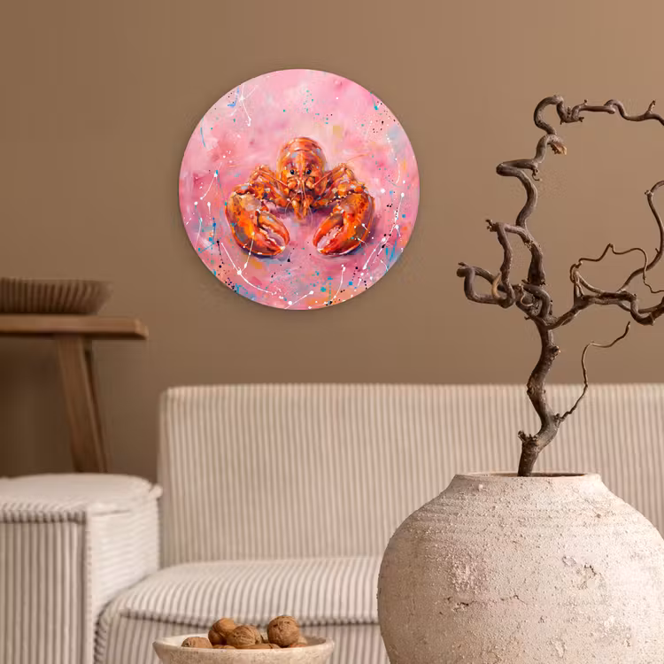 Muurcirkel - Zeeleven - Kreeft - Spatters - Abstract - Roze — 2