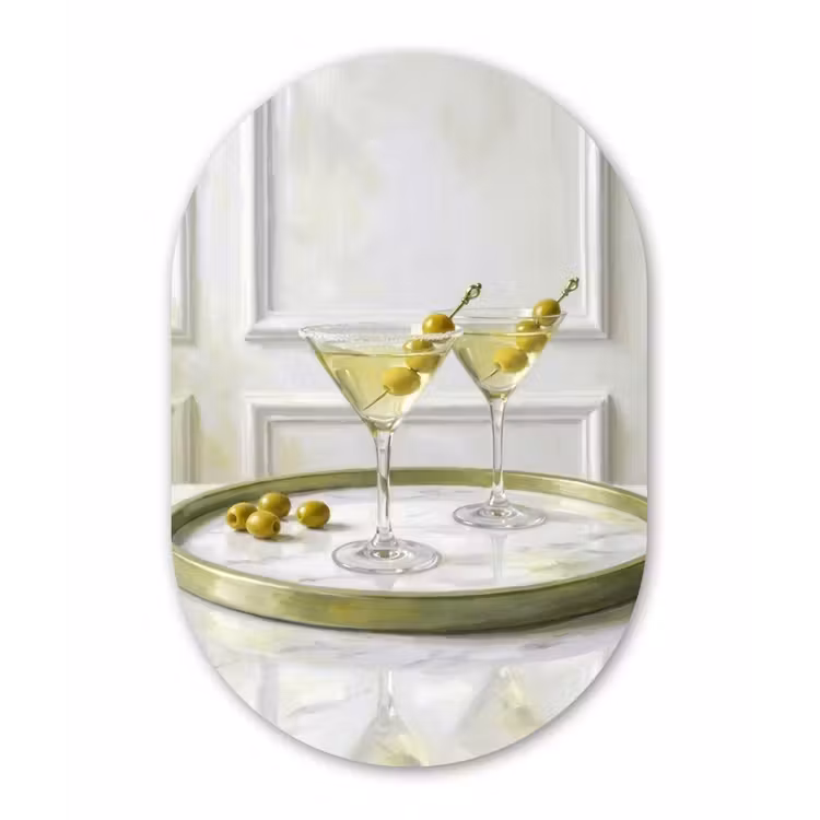 Muurovaal aluminium - Drank - Martini - Olijven - Modern - Wit — 1