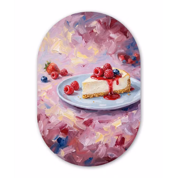 Muurovaal aluminium - Eten - Cheesecake - Bessen - Abstract - Roze — 1