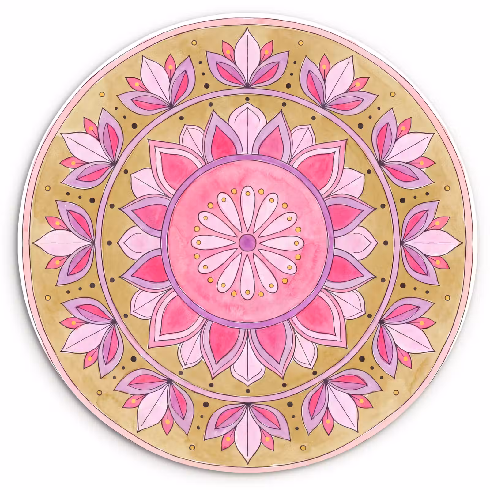 Muurcirkel - Mandala - Patroon - Kunst - Aquarel - Roze — 1