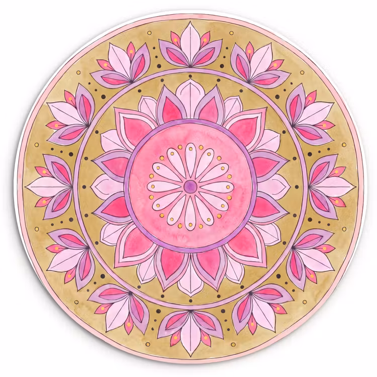 Muurcirkel - Mandala - Patroon - Kunst - Aquarel - Roze — 1