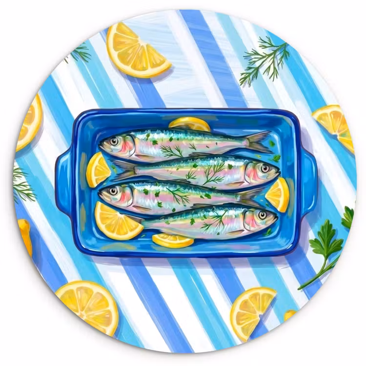 Muurcirkel - Vis - Citroen - Kruiden - Eten - Blauw — 1