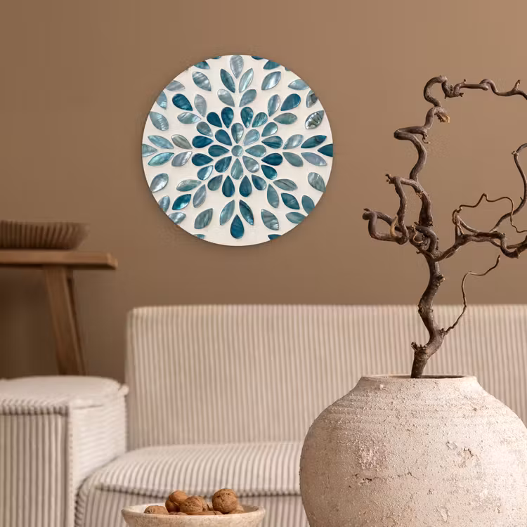 Muurcirkel - Patroon - Bladeren - Abstract - Modern - Turquoise — 2