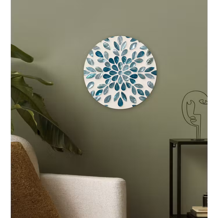 Muurcirkel - Patroon - Bladeren - Abstract - Modern - Turquoise — 3