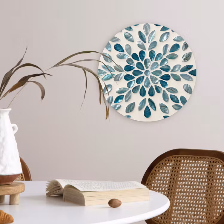 Muurcirkel - Patroon - Bladeren - Abstract - Modern - Turquoise — 4