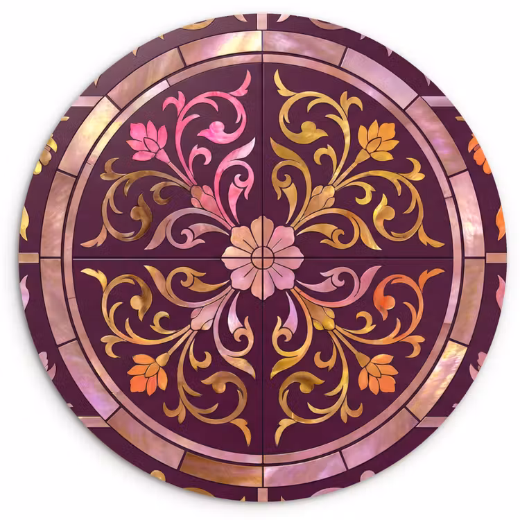 Muurcirkel - Patroon - Floraal - Oosters - Paars - Goud — 1