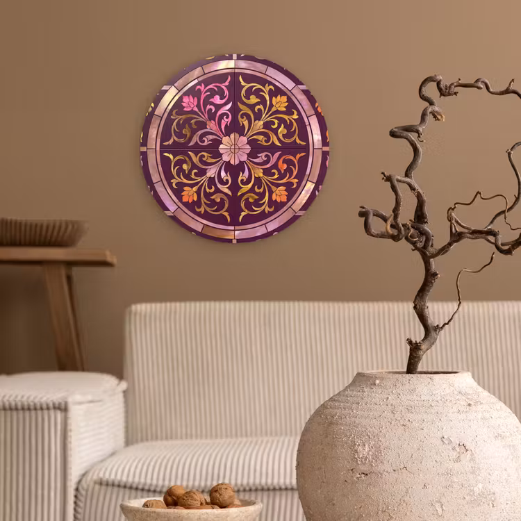 Muurcirkel - Patroon - Floraal - Oosters - Paars - Goud — 2