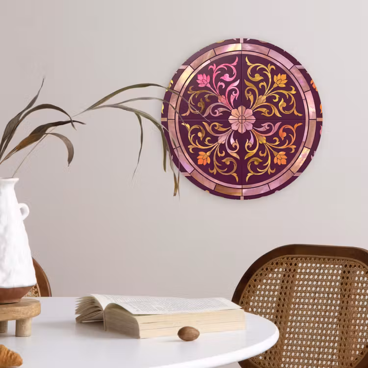 Muurcirkel - Patroon - Floraal - Oosters - Paars - Goud — 4
