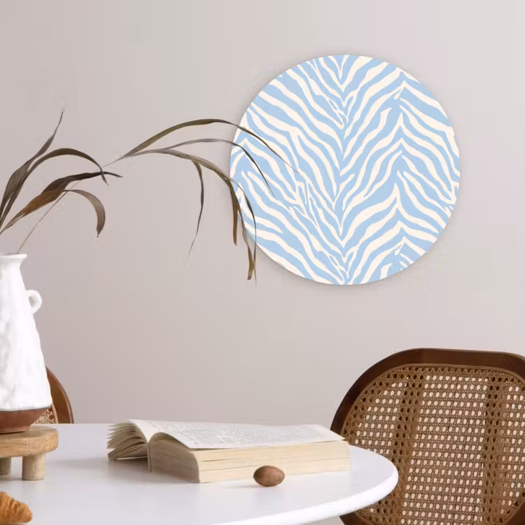 Muurcirkel - Zebra - Motief - Blauw - Wit — 4