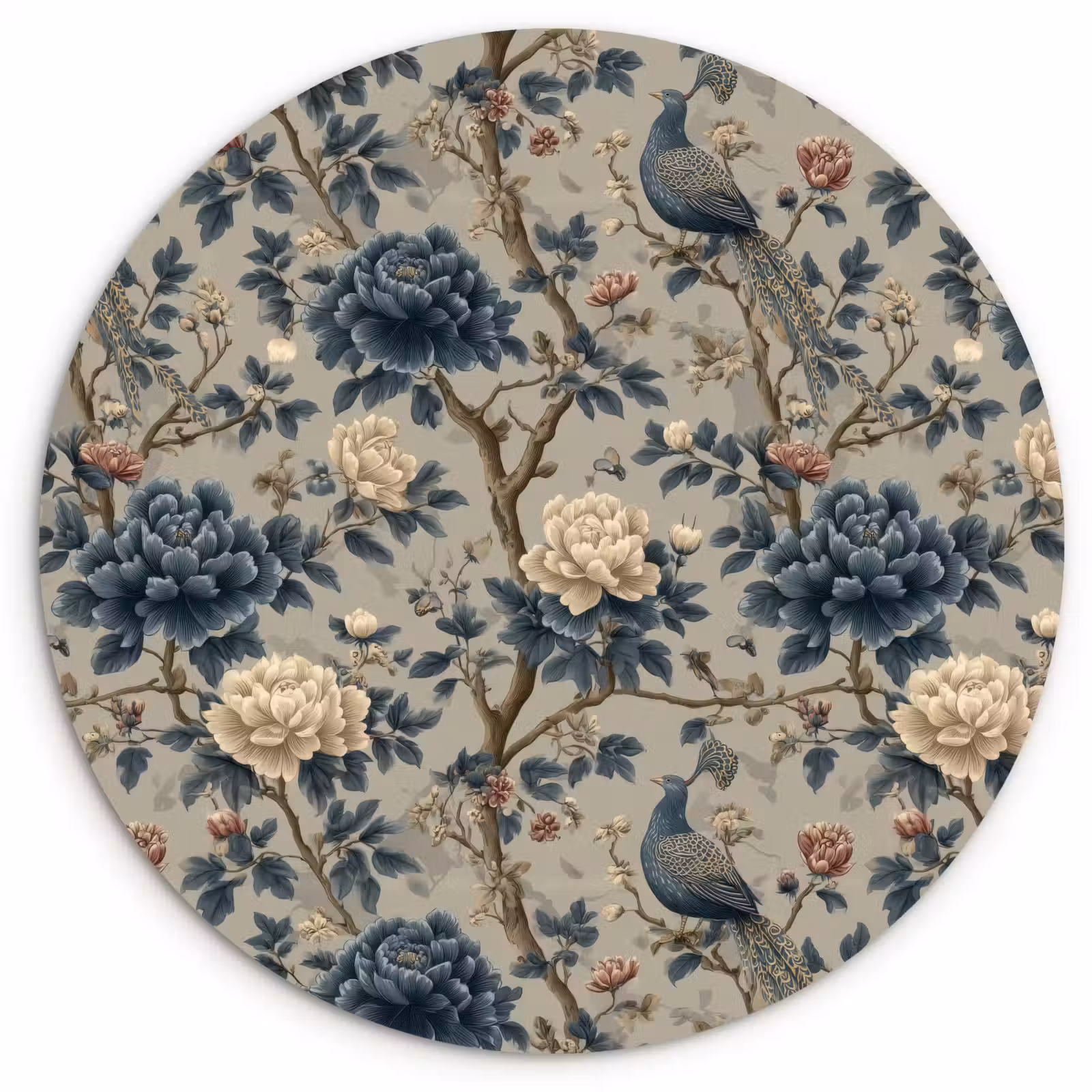 Muurcirkel - Pauw - Bloemen - Blauw — 1