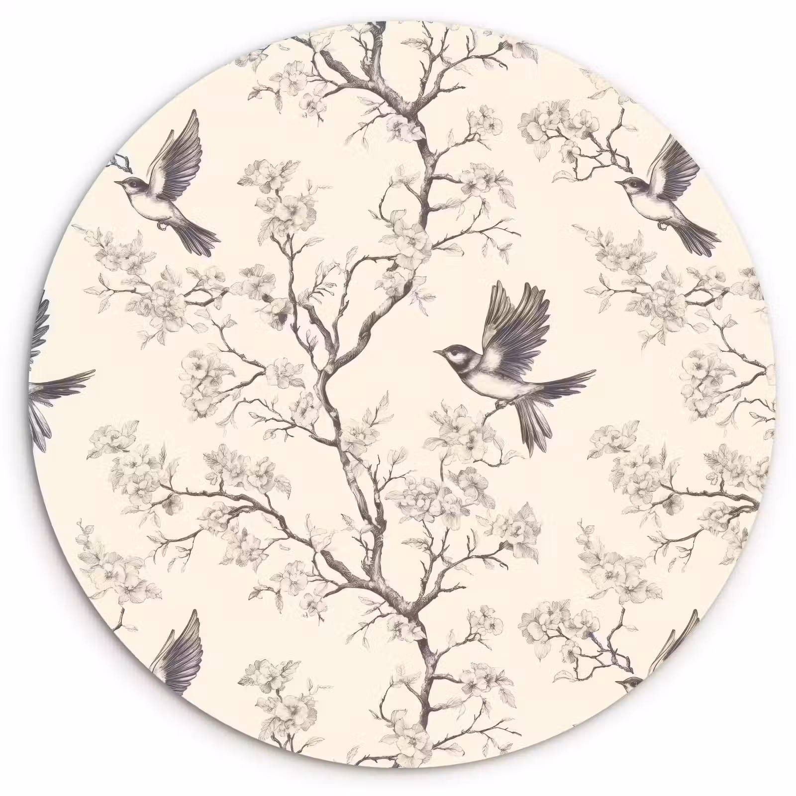 Muurcirkel - Takken - Vogels - Beige — 1