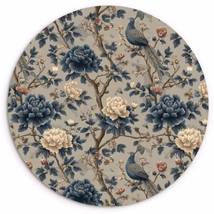 Muurcirkel - Pauw - Bloemen - Blauw — 1