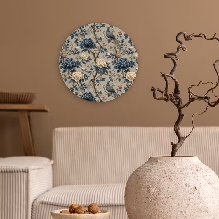 Muurcirkel - Pauw - Bloemen - Blauw — 2