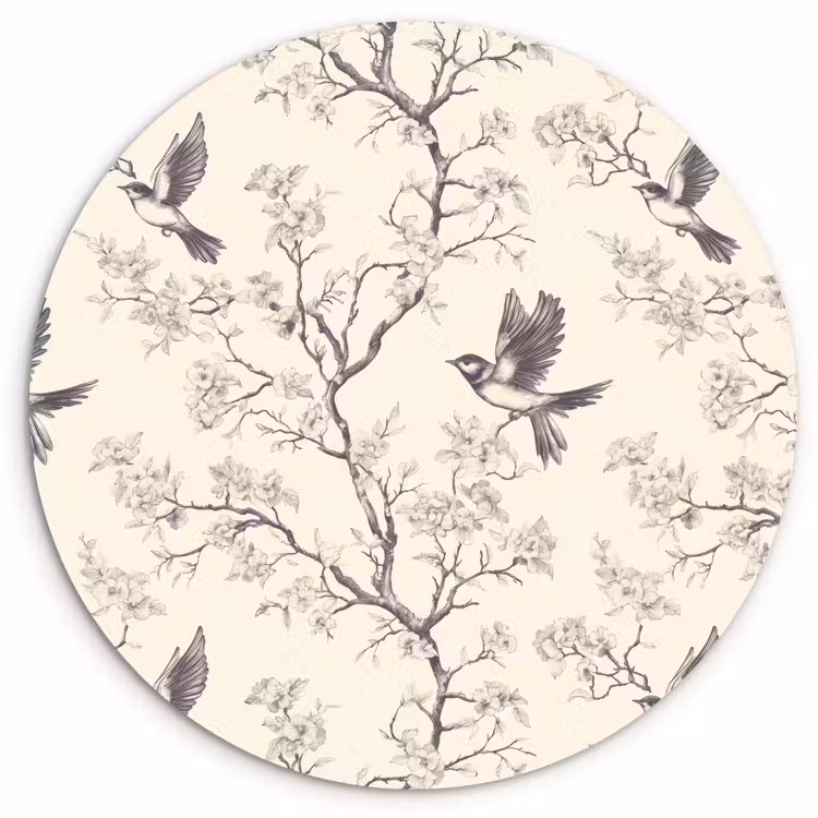 Muurcirkel - Takken - Vogels - Beige — 1