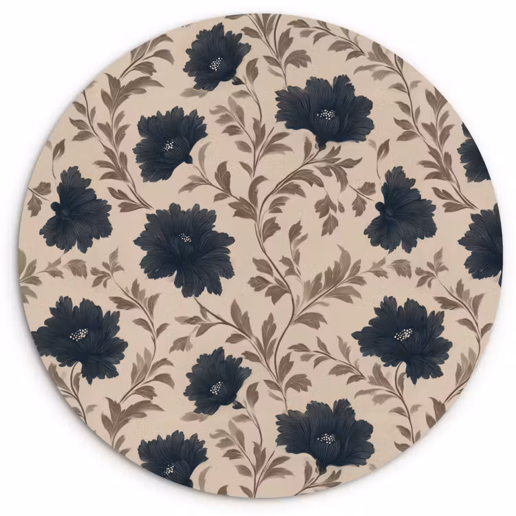 Muurcirkel - Motief - Bloemen - Zwart - Beige — 1