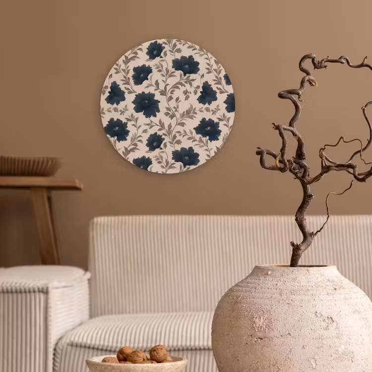 Muurcirkel - Motief - Bloemen - Zwart - Beige — 2