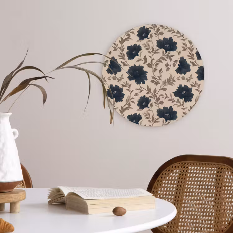 Muurcirkel - Motief - Bloemen - Zwart - Beige — 4