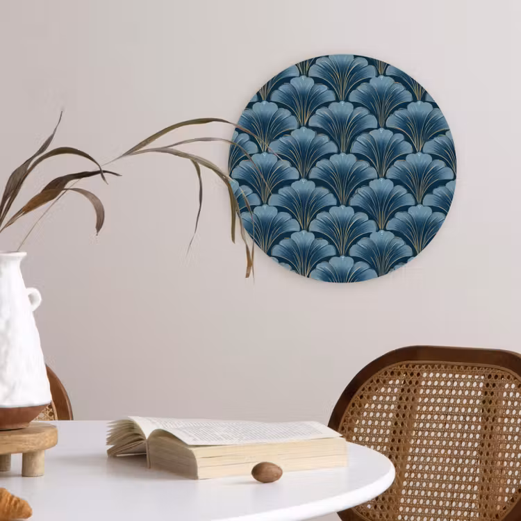 Muurcirkel - Patroon - Ginkgoblad - Blauw — 4