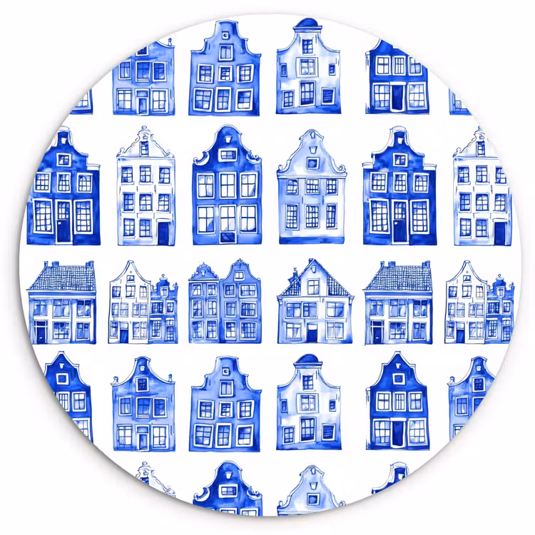 Muurcirkel - Patroon - Huizen - Blauw — 1