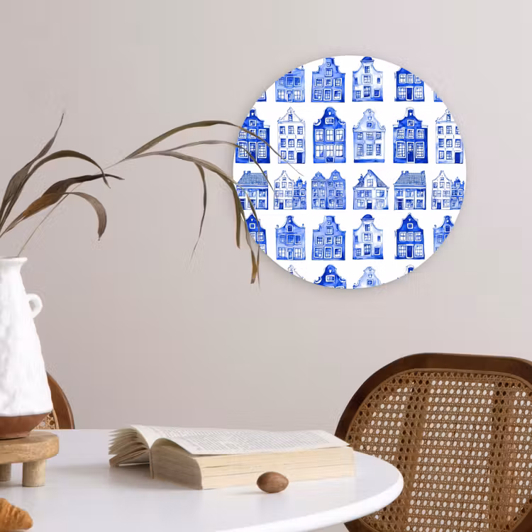 Muurcirkel - Patroon - Huizen - Blauw — 4