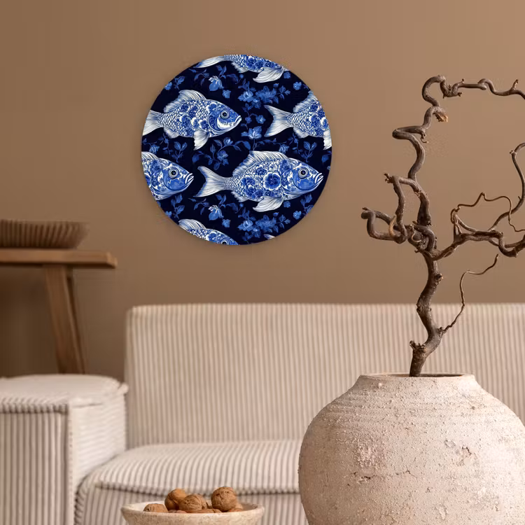 Muurcirkel - Vissen - Bloemen - Blauw — 2