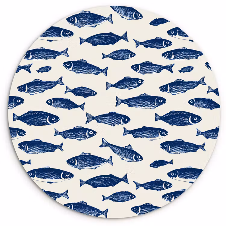 Muurcirkel - Vissen - Patroon - Blauw - Wit — 1