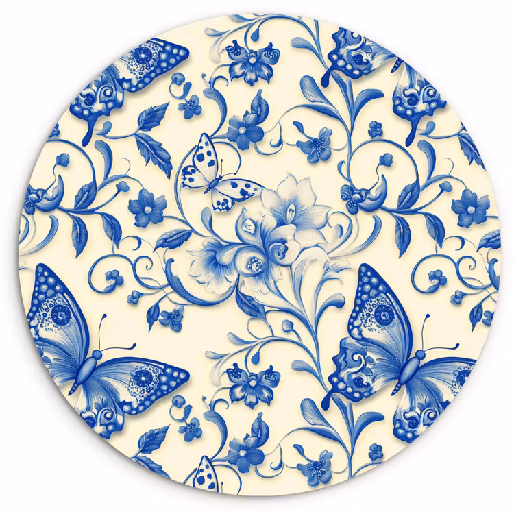Muurcirkel - Vlinders - Bloemen - Blauw - Botanisch — 1