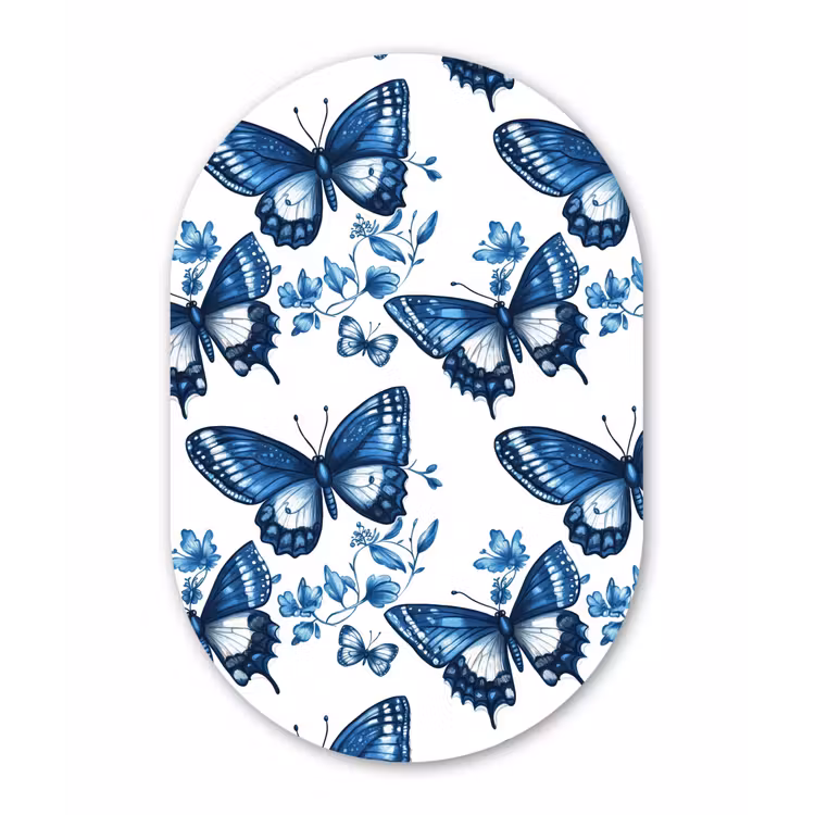 Muurovaal aluminium - Blauw - Vlinders - Bloemen - Wit — 1