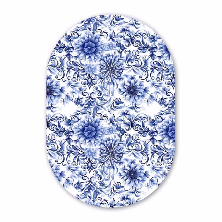 Muurovaal aluminium - Bloemen - Blauw - Patroon - Wit — 1