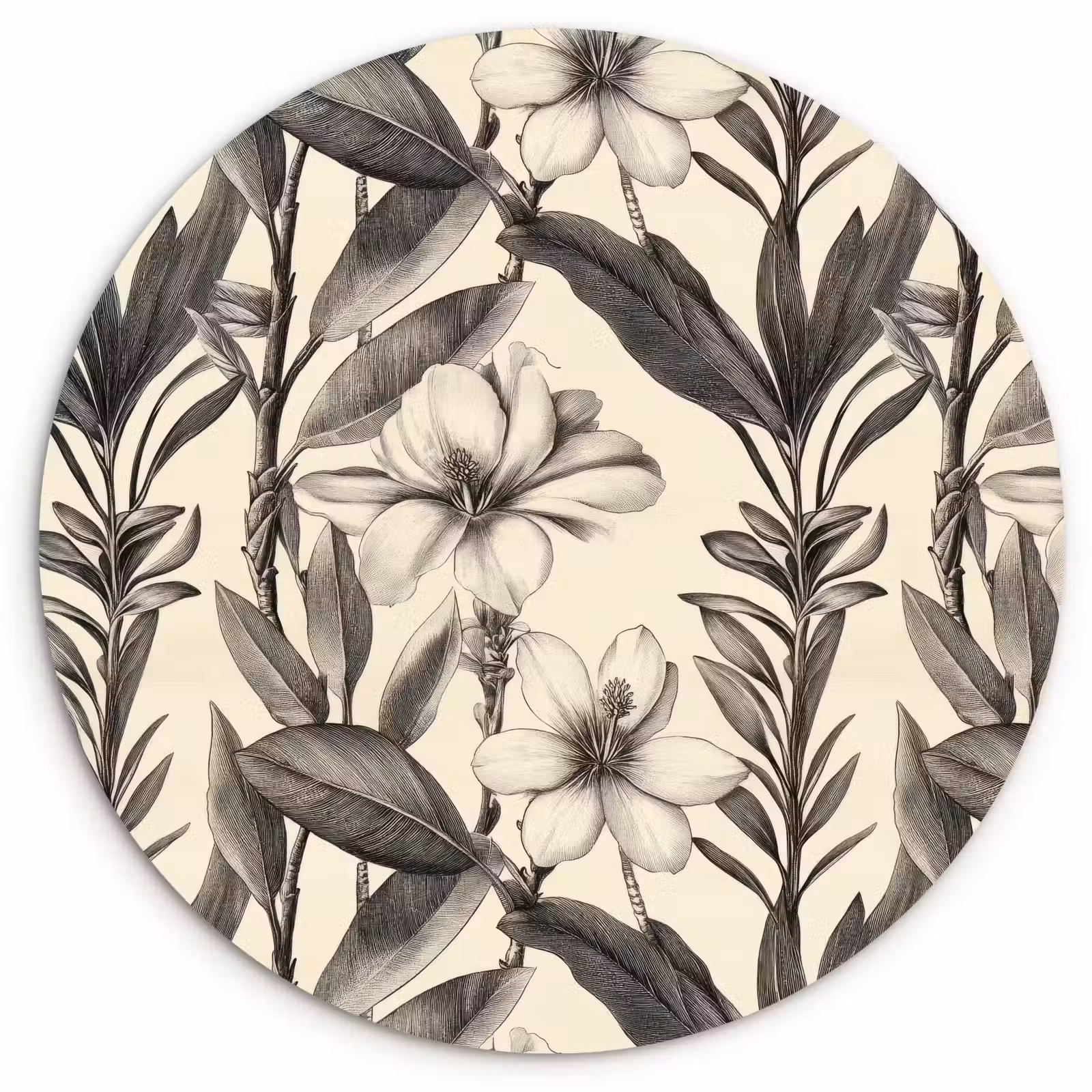 Muurcirkel - Klassiek - Botanisch - Zwart - Beige — 1