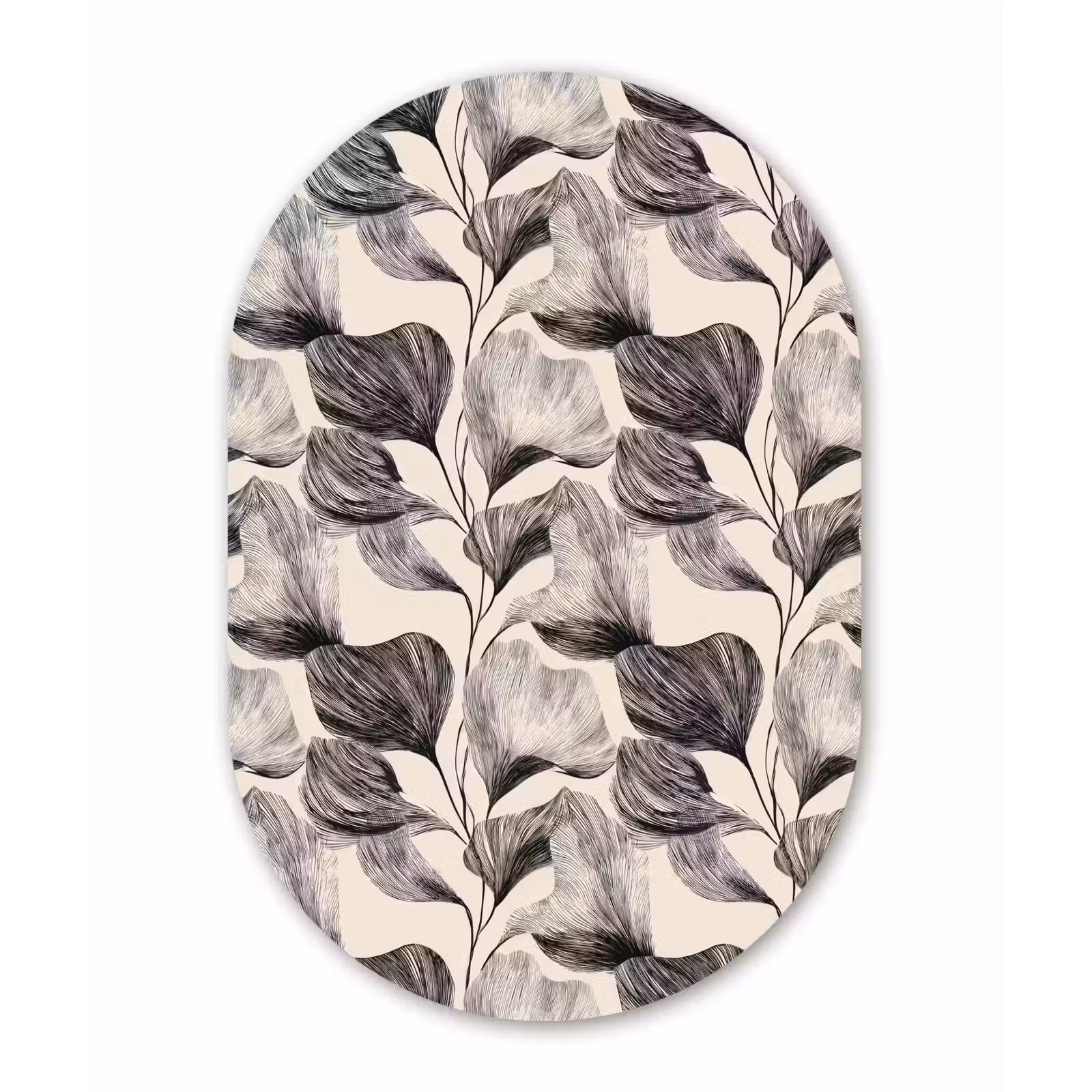 Muurovaal aluminium - Botanisch - Bladeren - Zwart — 1