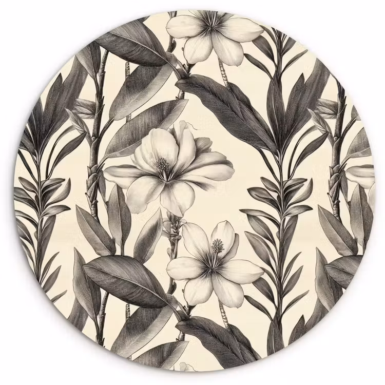 Muurcirkel - Klassiek - Botanisch - Zwart - Beige — 1