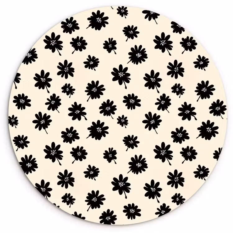 Muurcirkel - Madeliefjes - Grafisch - Zwart - Beige — 1