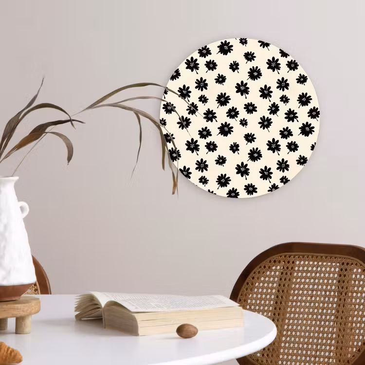 Muurcirkel - Madeliefjes - Grafisch - Zwart - Beige — 4