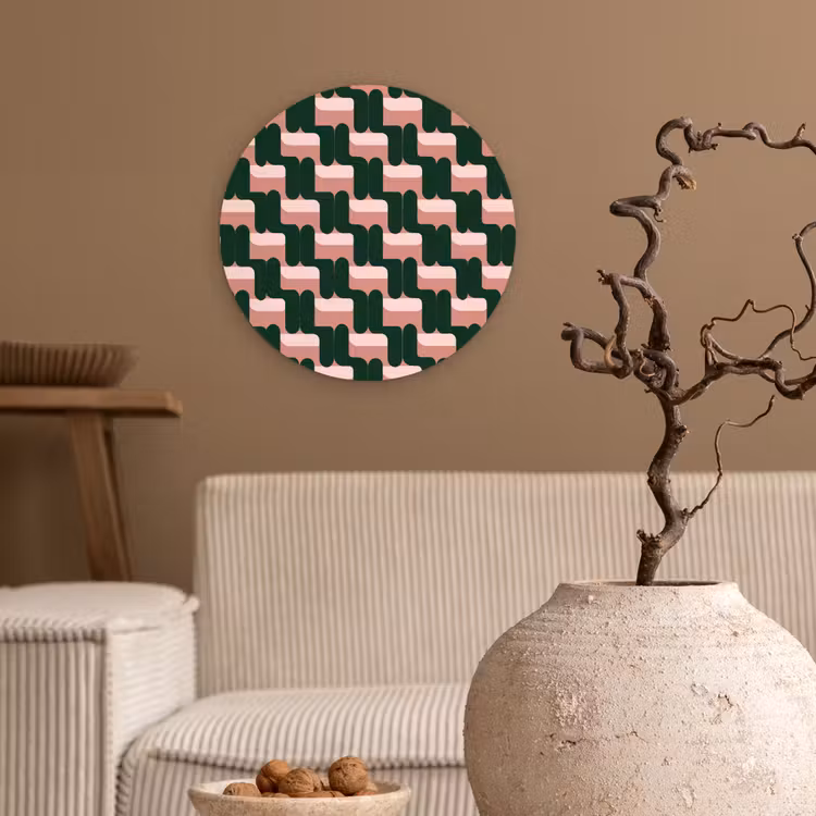 Muurcirkel - Vlechtpatroon - Groen - Roze - Geometrisch — 2