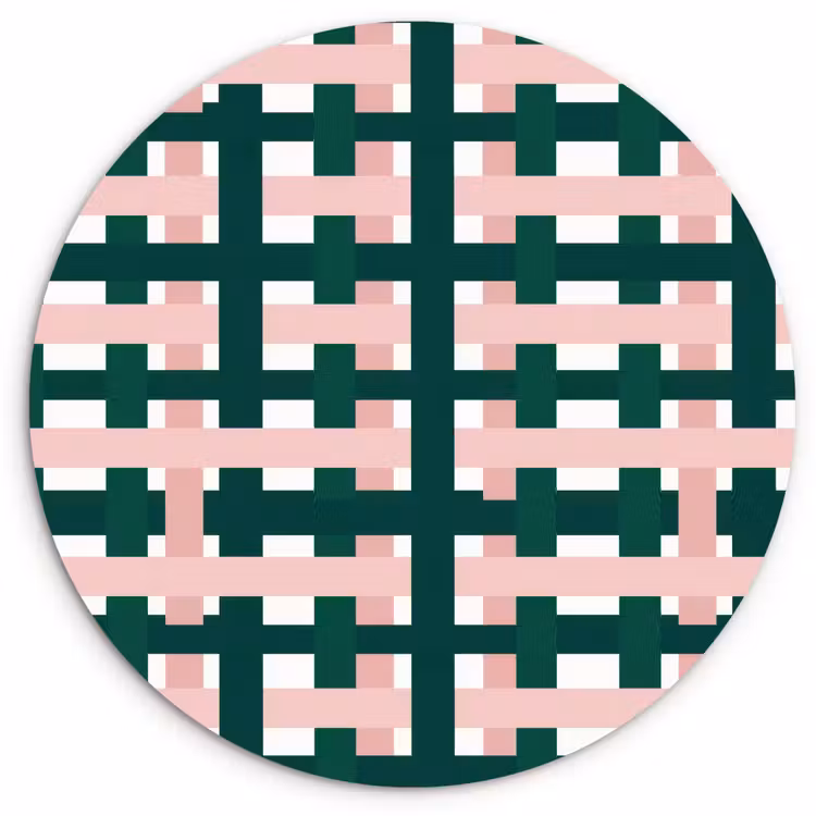 Muurcirkel - Vlechtpatroon - Groen - Roze - Grafisch — 1