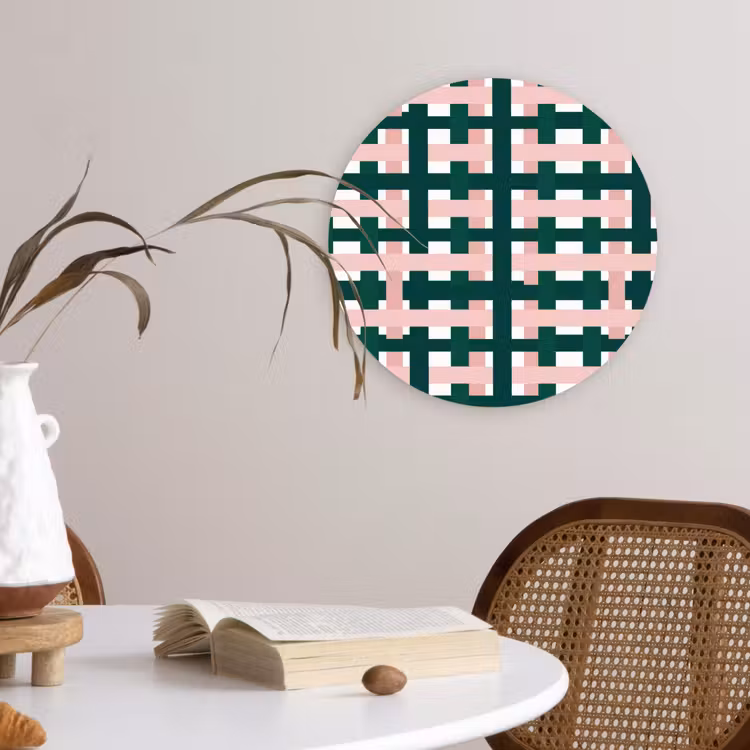 Muurcirkel - Vlechtpatroon - Groen - Roze - Grafisch — 4