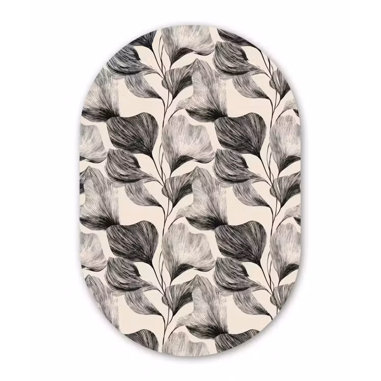 Muurovaal aluminium - Botanisch - Bladeren - Zwart — 1
