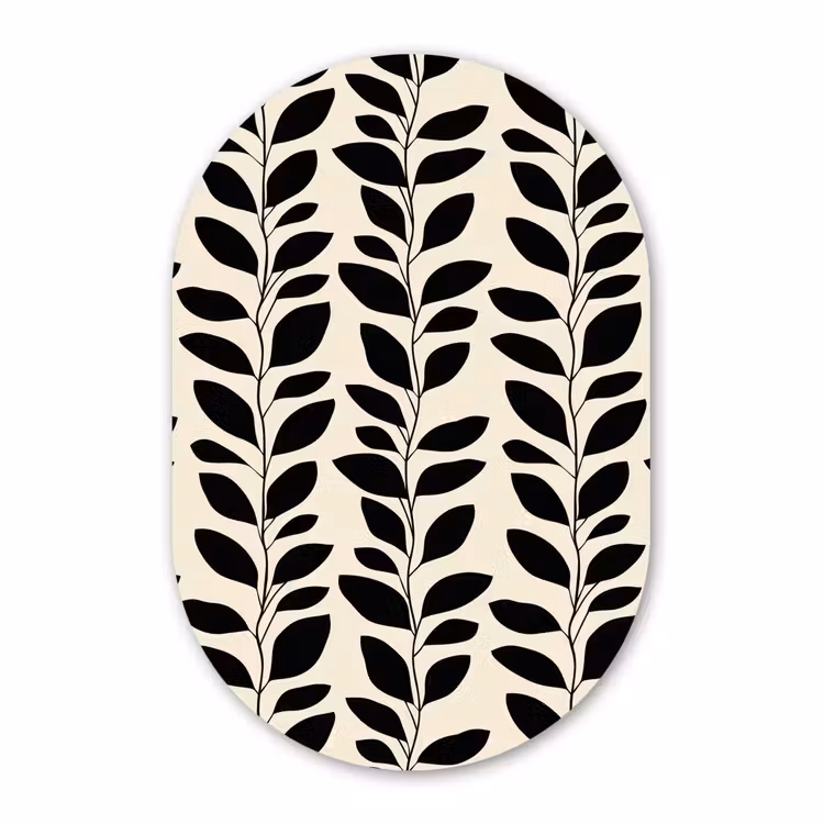 Muurovaal aluminium - Botanisch - Dessin - Zwart - Beige — 1
