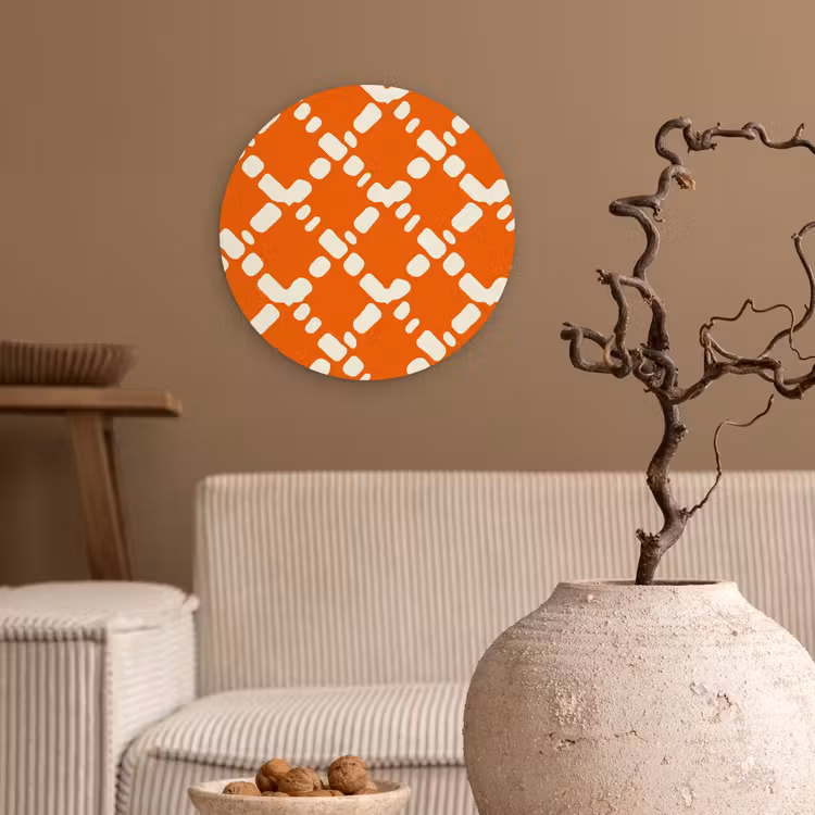 Muurcirkel - Oranje - Ruitpatroon - Wit — 2