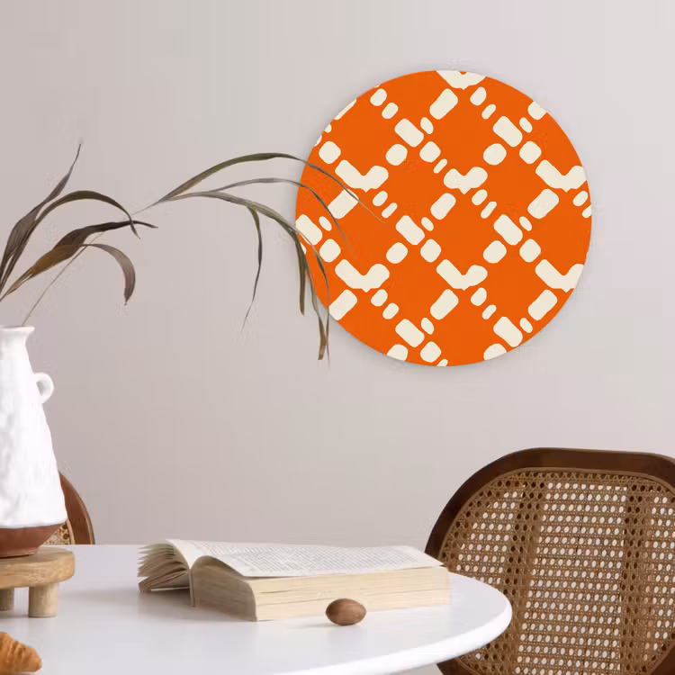 Muurcirkel - Oranje - Ruitpatroon - Wit — 4