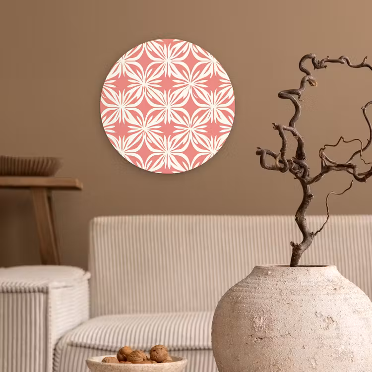 Muurcirkel - Roze - Bloemenmotief - Wit - Modern — 2