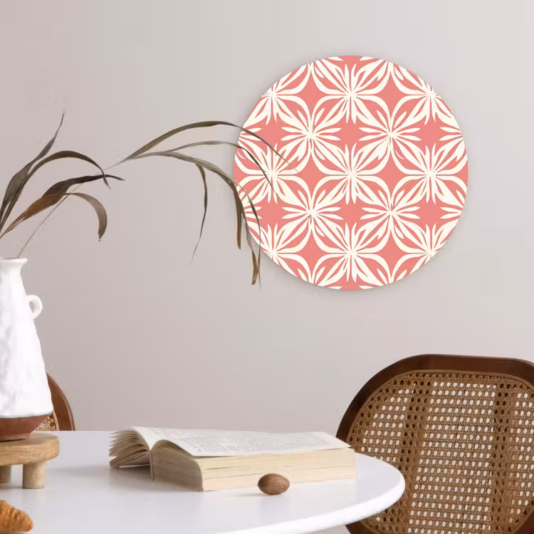 Muurcirkel - Roze - Bloemenmotief - Wit - Modern — 4