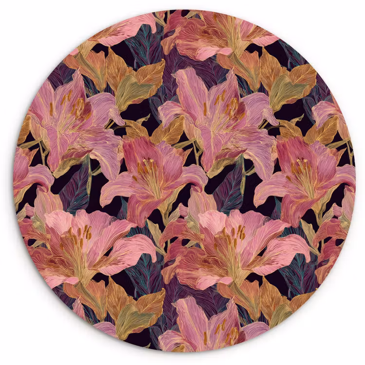 Muurcirkel - Lelies - Patroon - Roze - Goud — 1