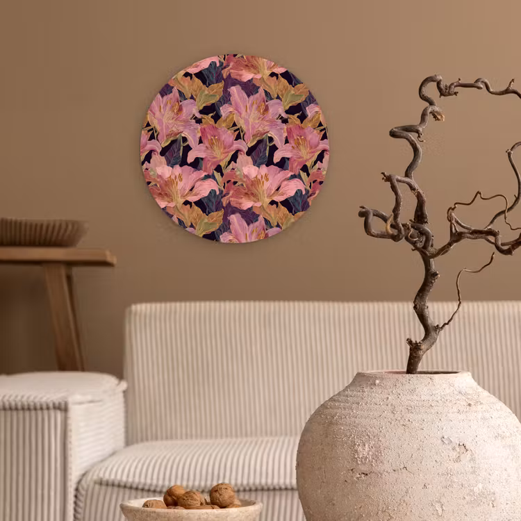 Muurcirkel - Lelies - Patroon - Roze - Goud — 2