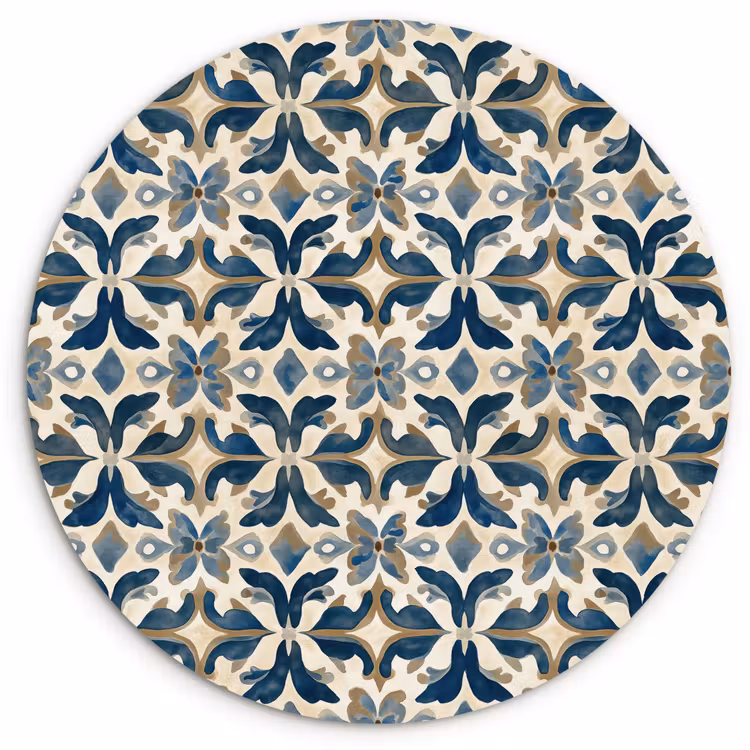 Muurcirkel - Tegel - Patroon - Blauw - Beige — 1