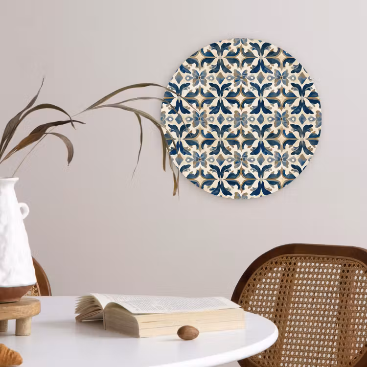 Muurcirkel - Tegel - Patroon - Blauw - Beige — 4