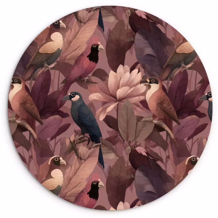 Muurcirkel - Vogels - Bladeren - Roze — 1