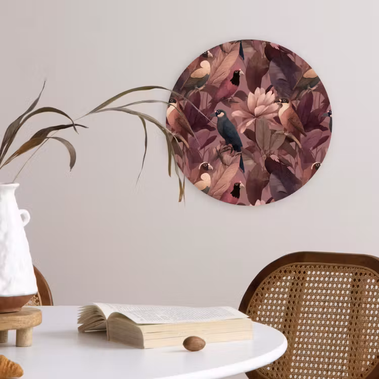 Muurcirkel - Vogels - Bladeren - Roze — 4
