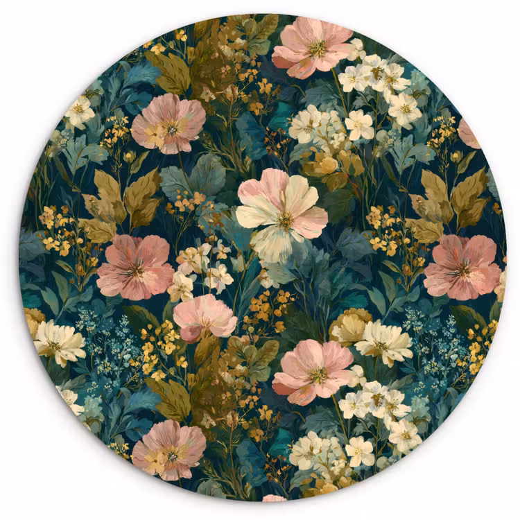 Muurcirkel - Wilde bloemen - Botanisch - Patroon - Roze - Romantisch — 1